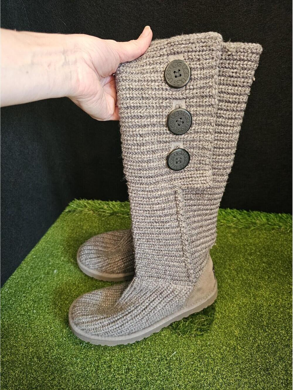 Ugg Classic Cardy Gray Knit Wool Buckle Tall Boots Women's US 6